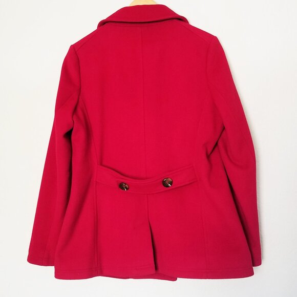 Kristen Blake Women’s M Red Wool Blend Double Breasted Pea Coat Classic Holiday - Picture 3 of 16
